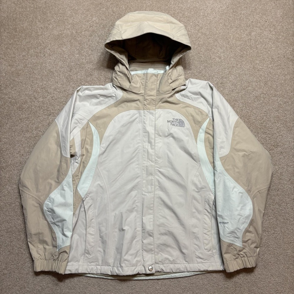 The North Face Jacket Womens Large White HyVent Hooded Waterproof Ski Outdoor